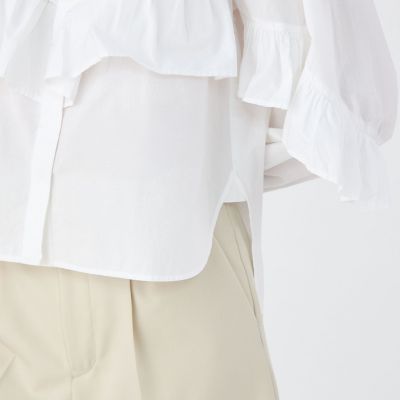 【別注】ｎｅ　Ｑｕｉｔｔｅｚ　ｐａｓ　ＢＬＡＣＫ　ＴＩＥＲＥＤ　ＦＲＩＬＬＥＤ　コットンシャツ
