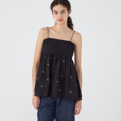【別注】ｎｅ　Ｑｕｉｔｔｅｚ　ｐａｓ　ＢＬＡＣＫ　ＰＯＰＬＩＮ　ＯＲＧＡＮＺＥ　キャミソールトップス