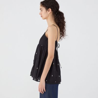 【別注】ｎｅ　Ｑｕｉｔｔｅｚ　ｐａｓ　ＢＬＡＣＫ　ＰＯＰＬＩＮ　ＯＲＧＡＮＺＥ　キャミソールトップス
