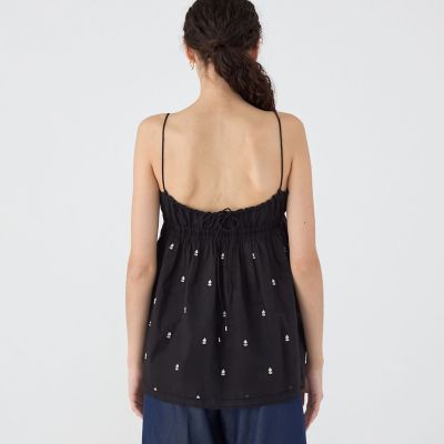 【別注】ｎｅ　Ｑｕｉｔｔｅｚ　ｐａｓ　ＢＬＡＣＫ　ＰＯＰＬＩＮ　ＯＲＧＡＮＺＥ　キャミソールトップス