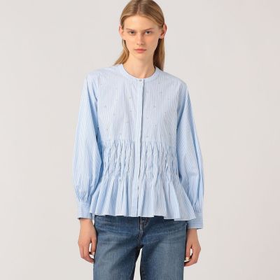 【別注】ne Quittez pas BLACK Tuck ストライプ ブラウス 別注】ne Quittez pas BLACK Tuck ストライプ