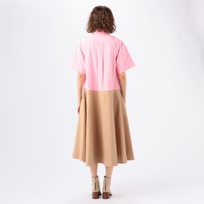 LEE MATHEWS マキシワンピース ピンク コットン リネン vネック LEE MATHEWS マキシワンピース ピンク コットン リネン vネック