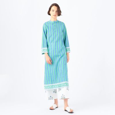 ＜maison TOMORROWLAND＞ＳＺ　Ｂｌｏｃｋｐｒｉｎｔｓ　コットン　ストライプカフタンドレス