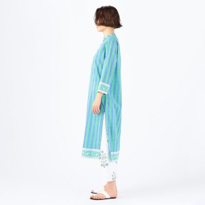 TIMEO プリントシルク カフタンドレス SZ Blockprints コットン ストライプカフタン