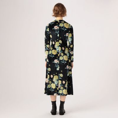NO．6 ALIX DRESS ストレッチベルベット フラワープリント 