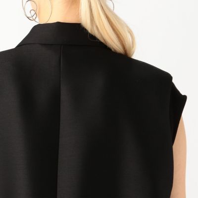 トゥモローランド：美品【シルク混サマーウール／タッサー】ロング•テーラードベスト トゥモローランド：美品【シルク混サマーウール／タッサー