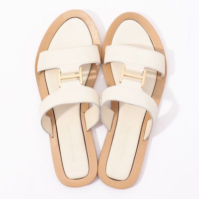 バックル付き起毛レザーフラットサンダル ホワイト フラット レザー ケージサンダル - ホワイト | ZARA Japan / 日本