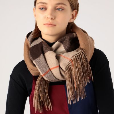 TOMORROWLANDカシミヤのダブルフェイスストール　グレー系チェック TOMORROWLAND カシミヤダブルフェイス チェック