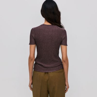 レーヨンラメ　リブハーフスリーブニット