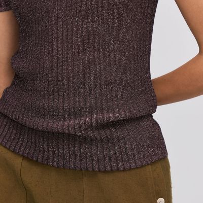 レーヨンラメ　リブハーフスリーブニット