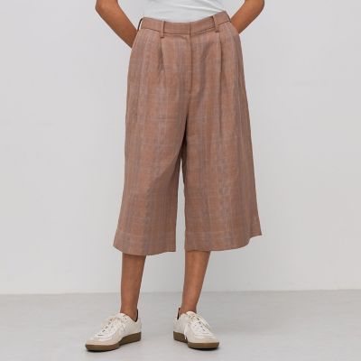 レーヨンリネン　グレンチェックハーフパンツ
