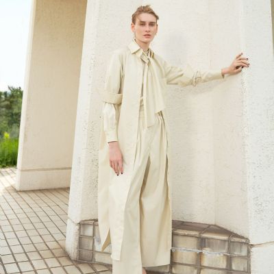 コットンポリエステルツイル ロングシャツドレス
