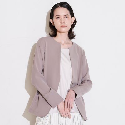 ＜la.f...（Women）＞【ＷＥＢ限定カラーあり】ダブルクロスノーカラージャケット《セットアップ対応／洗濯機で洗える》