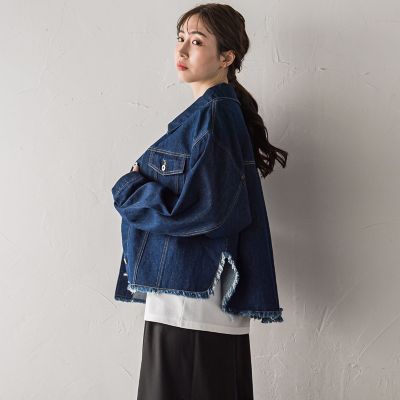 美品ダイアグラム　エコファースリーブ　デニムジャケットオーバサイズ　ブラック36 オーバーサイズデニムジャケット≪手洗い可能≫ | la.f