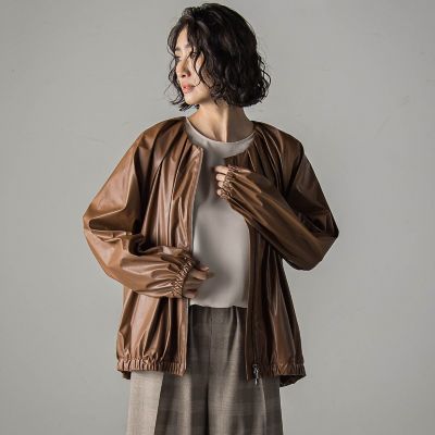 ＜la.f...（Women）＞フェイクレザーブルゾン≪手洗い可能≫