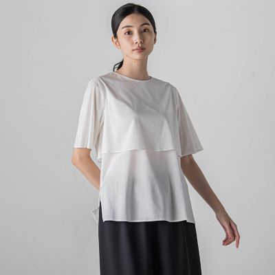 ライクアウーヴンケープ風カットソー≪洗濯機で洗える／接触冷感≫