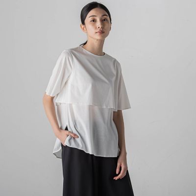 ライクアウーヴンケープ風カットソー≪洗濯機で洗える／接触冷感≫