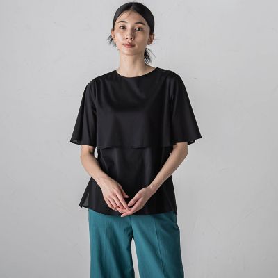 ライクアウーヴンケープ風カットソー≪洗濯機で洗える／接触冷感≫