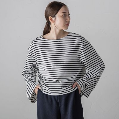 ワイドスリーブボーダーカットソー≪洗濯機で洗える／吸水速乾／紫外線防止≫