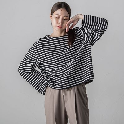 ワイドスリーブボーダーカットソー≪洗濯機で洗える／吸水速乾／紫外線防止≫