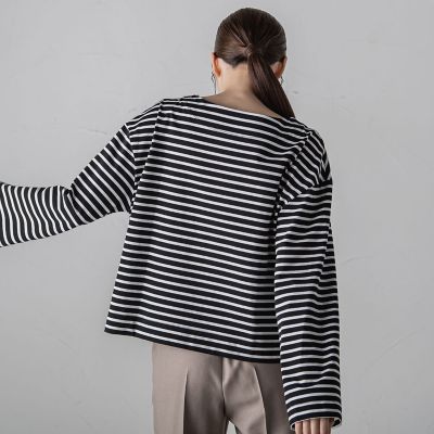 ワイドスリーブボーダーカットソー≪洗濯機で洗える／吸水速乾／紫外線防止≫