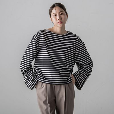 ワイドスリーブボーダーカットソー≪洗濯機で洗える／吸水速乾／紫外線防止≫