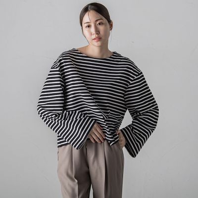 ワイドスリーブボーダーカットソー≪洗濯機で洗える／吸水速乾／紫外線防止≫