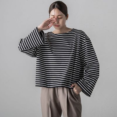 ワイドスリーブボーダーカットソー≪洗濯機で洗える／吸水速乾／紫外線防止≫