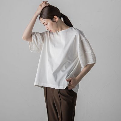 袖ジャガードポンチカットソー≪洗濯機で洗える／接触冷感／紫外線防止≫