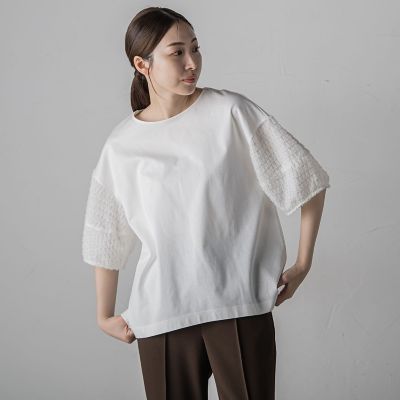 袖ジャガードポンチカットソー≪洗濯機で洗える／接触冷感／紫外線防止≫