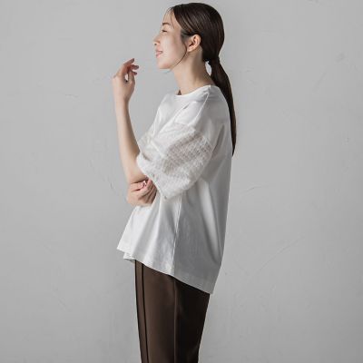 袖ジャガードポンチカットソー≪洗濯機で洗える／接触冷感／紫外線防止≫