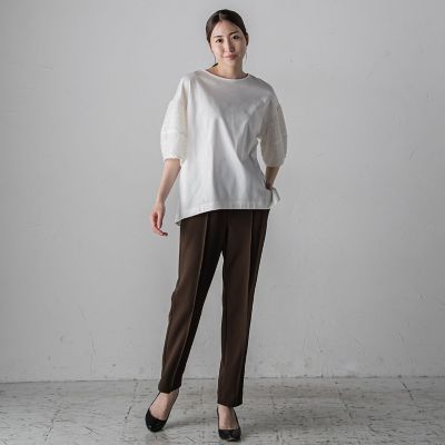 袖ジャガードポンチカットソー≪洗濯機で洗える／接触冷感／紫外線防止≫