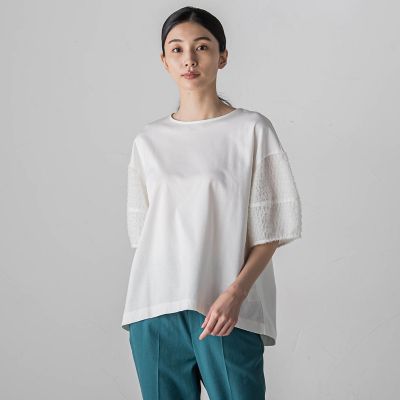袖ジャガードポンチカットソー≪洗濯機で洗える／接触冷感／紫外線防止≫