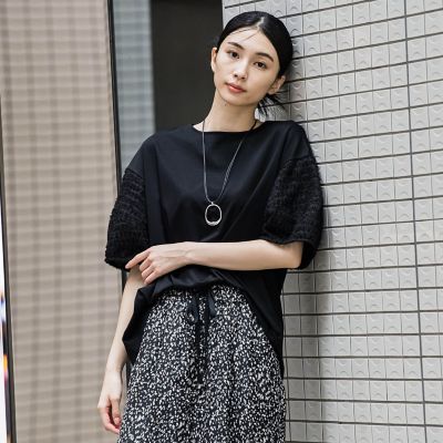la.f...（Women）/ラ エフ 袖ジャガードポンチカットソー≪洗濯機で洗える／接触冷感／紫外線防止≫