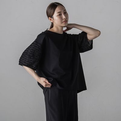 袖ジャガードポンチカットソー≪洗濯機で洗える／接触冷感／紫外線防止≫