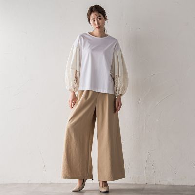 biyori】”二の腕すっきり”レース袖カットソー≪手洗い可能