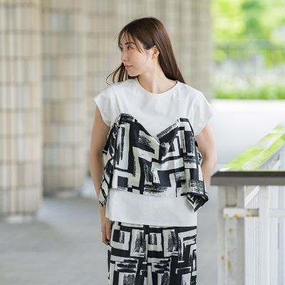 【ＷＥＢ限定】配色スカーフプリントカットソー≪洗濯機で洗える≫