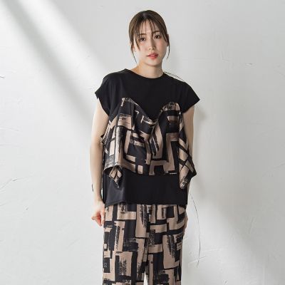 【ＷＥＢ限定】配色スカーフプリントカットソー≪洗濯機で洗える≫