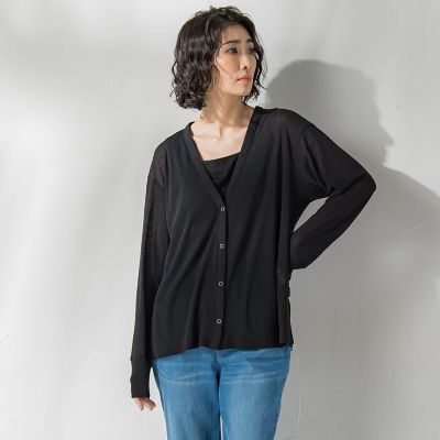 【SALE】la.f...（Women）/ラ エフ シアーVネックカットソー&#8810;洗濯機で洗える&#8811; 04ブラック トップス【三越伊勢丹/公式】