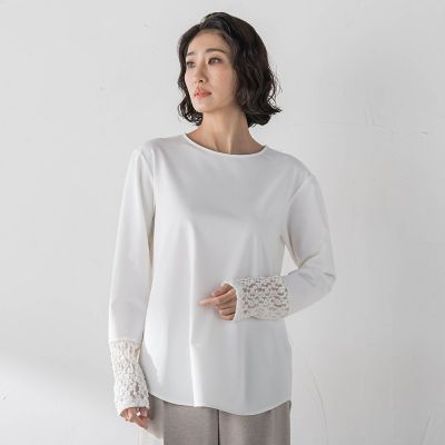 ＜la.f...（Women）＞袖口レース切替カットソー