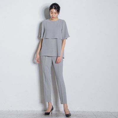 メランジツイルタックテーパードパンツ≪洗濯機で洗える／セットアップ対応≫