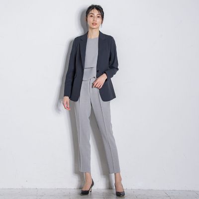 メランジツイルタックテーパードパンツ≪洗濯機で洗える／セットアップ対応≫