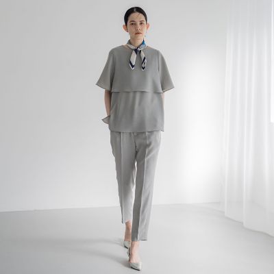 メランジツイルタックテーパードパンツ≪洗濯機で洗える／セットアップ対応≫