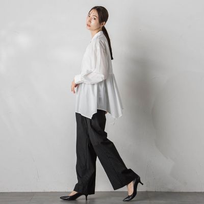 ピンストライプストレッチパンツ≪洗濯機で洗える／防シワ