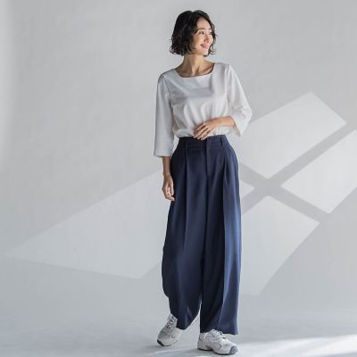 麻調ワイドパンツ≪洗濯機で洗える≫