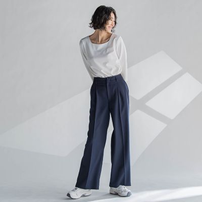 麻調ワイドパンツ≪洗濯機で洗える≫