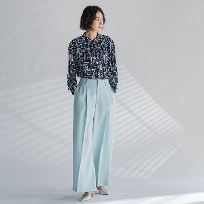 麻調ワイドパンツ≪洗濯機で洗える≫