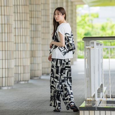 【ＷＥＢ限定】配色スカーフプリントワイドパンツ≪手洗い可能≫