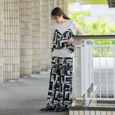 【ＷＥＢ限定】配色スカーフプリントワイドパンツ≪手洗い可能≫