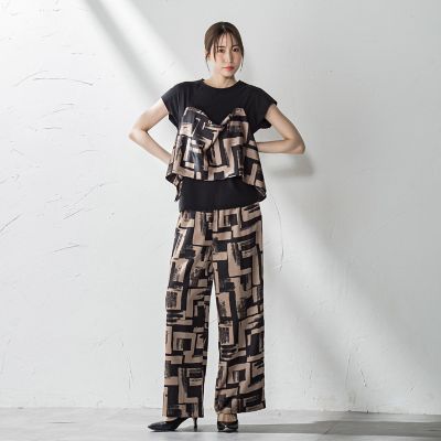 【ＷＥＢ限定】配色スカーフプリントワイドパンツ≪手洗い可能≫
